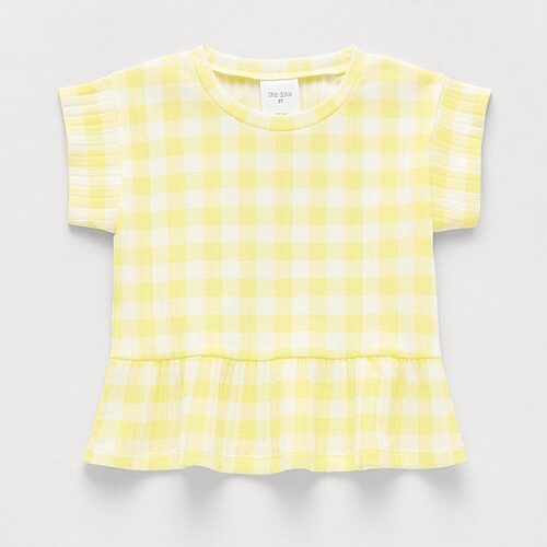 Okie Dokie Toddler & Little Girls Round Neck Short Sleeve Peplum Top, 6x, Yellow