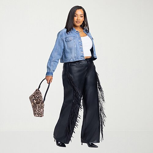 Js Jessica Simpson Fringe Womens Plus Straight High Rise Pant In Black