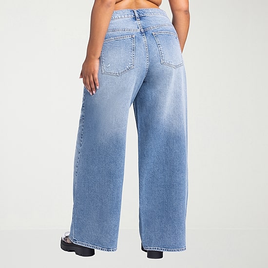 JS Jessica Simpson Embellished Womens Plus High Rise Wide Leg Jean