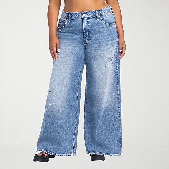 JS Jessica Simpson Embellished Womens Plus High Rise Wide Leg Jean