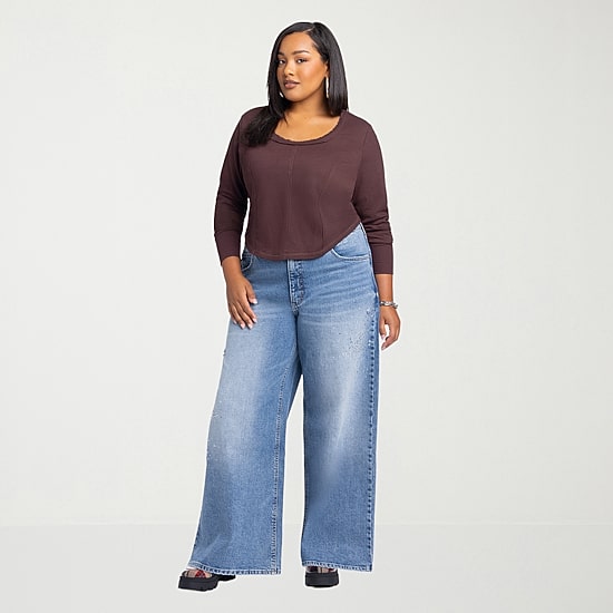 JS Jessica Simpson Embellished Womens Plus High Rise Wide Leg Jean