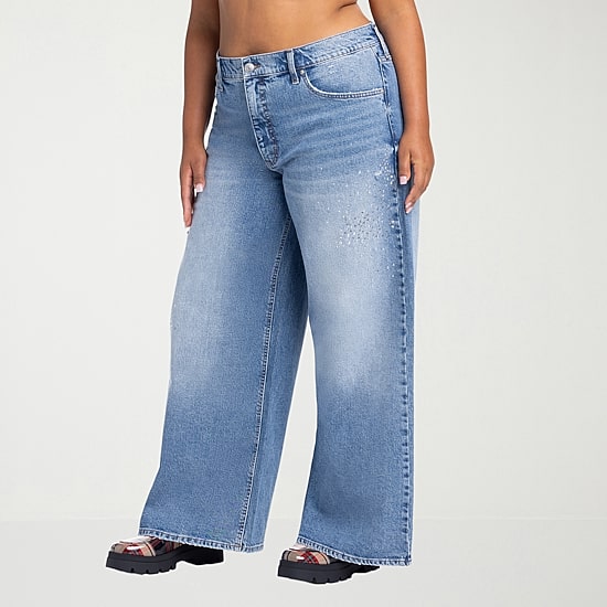 JS Jessica Simpson Embellished Womens Plus High Rise Wide Leg Jean