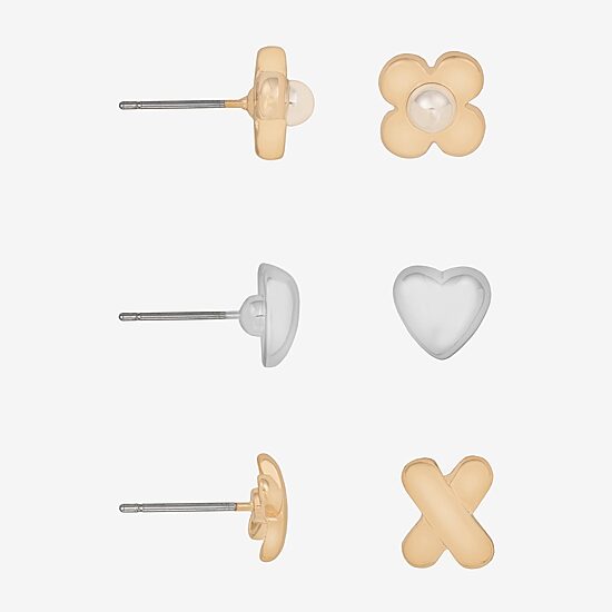Bijoux Bar Delicates Womens Heart 3 Pair Earring Set
