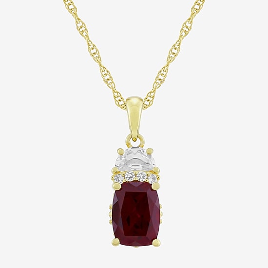 Womens Lab Created Red Ruby 14K Gold Over Silver Cushion 18 Inch Pendant Necklace
