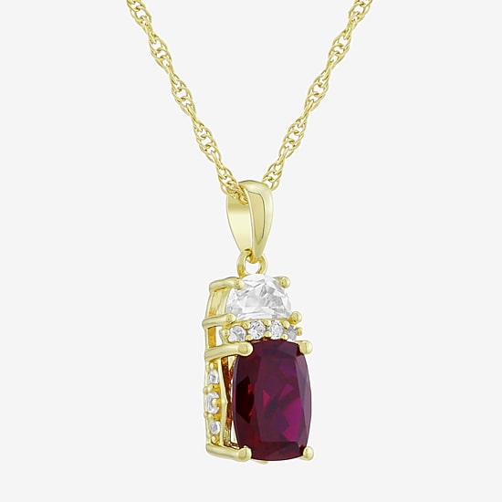 Womens Lab Created Red Ruby 14K Gold Over Silver Cushion 18 Inch Pendant Necklace
