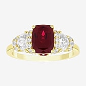 Womens Lab Created Red Ruby 14K Gold Over Silver Cushion Side Stone Cocktail Ring