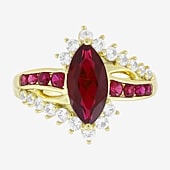 Womens Lab Created Red Ruby 14K Gold Over Silver Marquise Side Stone Cocktail Ring