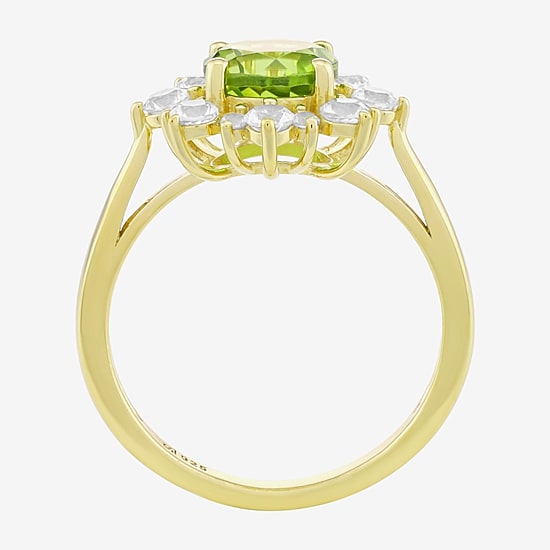 Womens Genuine Green Peridot 14K Gold Over Silver Sunburst Cocktail Ring
