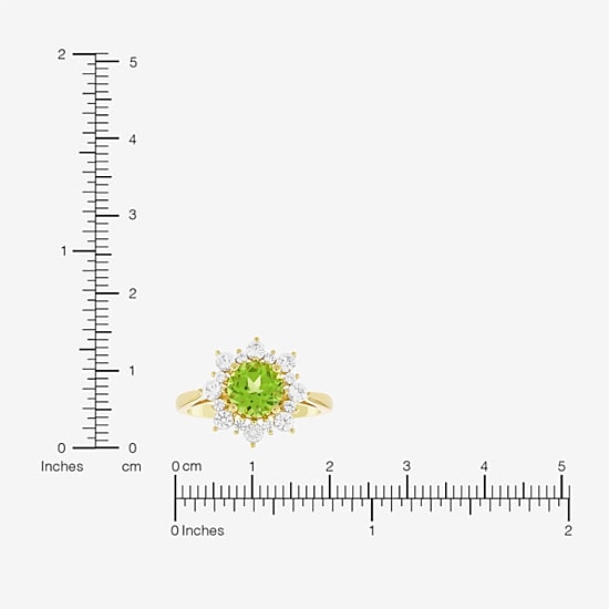 Womens Genuine Green Peridot 14K Gold Over Silver Sunburst Cocktail Ring