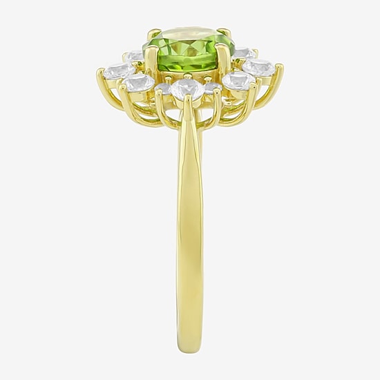 Womens Genuine Green Peridot 14K Gold Over Silver Sunburst Cocktail Ring