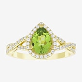 Womens Genuine Green Peridot 14K Gold Over Silver Pear Halo Side Stone Cocktail Ring