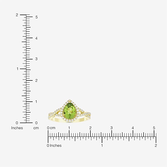 Womens Genuine Green Peridot 14K Gold Over Silver Pear Halo Side Stone Cocktail Ring