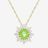 Womens Genuine Green Peridot 14K Gold Over Silver Sunburst 18 Inch Pendant Necklace