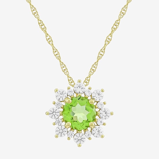 Womens Genuine Green Peridot 14K Gold Over Silver Sunburst 18 Inch Pendant Necklace