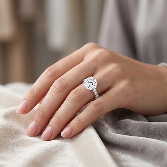 Signature By Modern Bride (F / Si2) Womens 8 1/2 Ct. T.W. Lab Grown White Diamond 14K Gold Round Side Stone Halo Engagement Ring