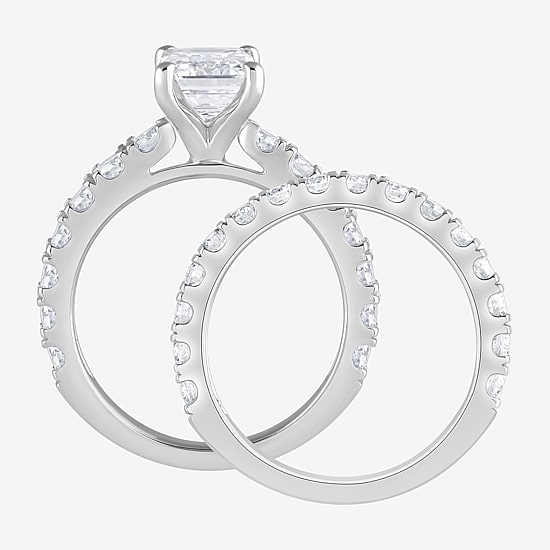 (G / Si1-Si2) Womens 4 CT. T.W. Lab Grown White Diamond Sterling Silver Side Stone Bridal Set