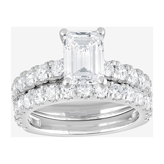 (G / Si1-Si2) Womens 4 CT. T.W. Lab Grown White Diamond Sterling Silver Side Stone Bridal Set