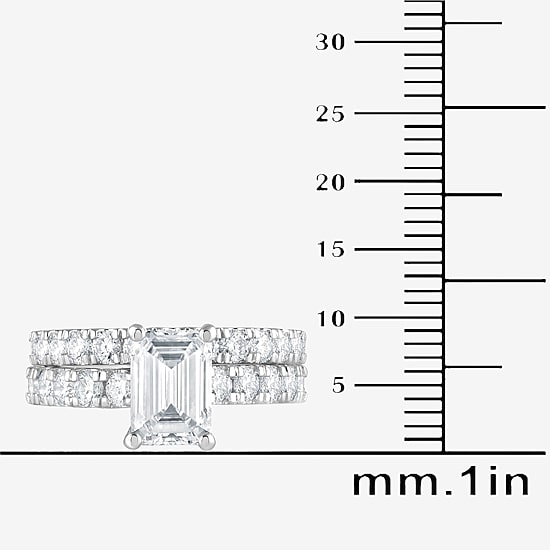 (G / Si1-Si2) Womens 4 CT. T.W. Lab Grown White Diamond Sterling Silver Side Stone Bridal Set
