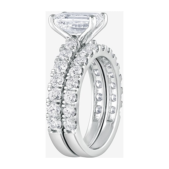 (G / Si1-Si2) Womens 4 CT. T.W. Lab Grown White Diamond Sterling Silver Side Stone Bridal Set