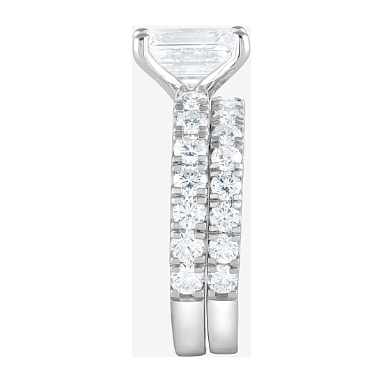 (G / Si1-Si2) Womens 4 CT. T.W. Lab Grown White Diamond Sterling Silver Side Stone Bridal Set