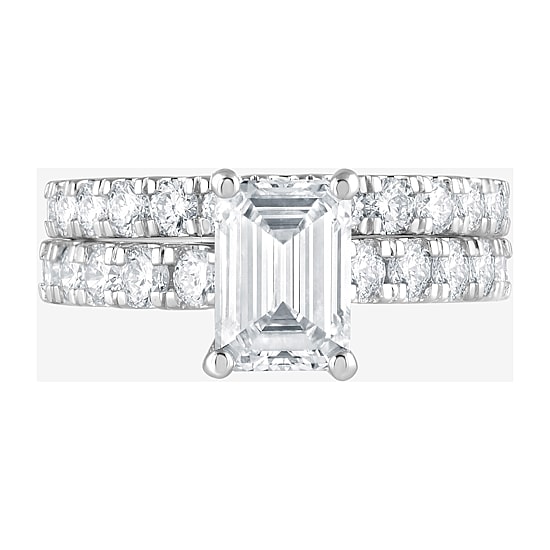 (G / Si1-Si2) Womens 4 CT. T.W. Lab Grown White Diamond Sterling Silver Side Stone Bridal Set