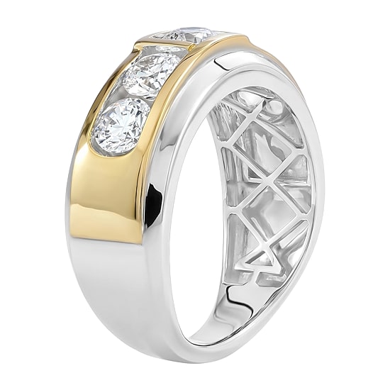 (F / Si2) Mens 2 CT. T.W. Lab Grown White Diamond 14K Gold Over Silver Wedding Band