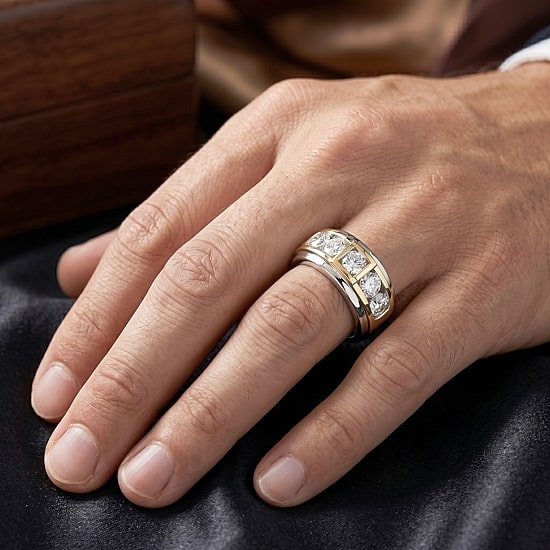 (F / Si2) Mens 2 CT. T.W. Lab Grown White Diamond 14K Gold Over Silver Wedding Band