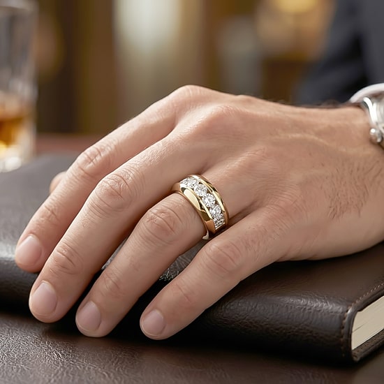 (F / Si2) Mens 1 1/2 CT. T.W. Lab Grown White Diamond 14K Gold Over Silver Wedding Band