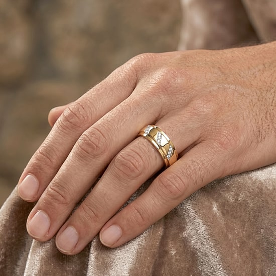 (F / Si2) Mens Diamond Accent Lab Grown White Diamond 14K Gold Over Silver Wedding Band