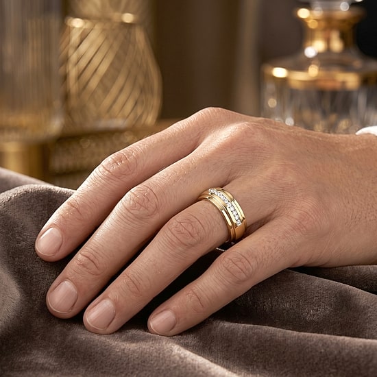 (F / Si2) Mens 1/10 CT. T.W. Lab Grown White Diamond 14K Gold Over Silver Wedding Band