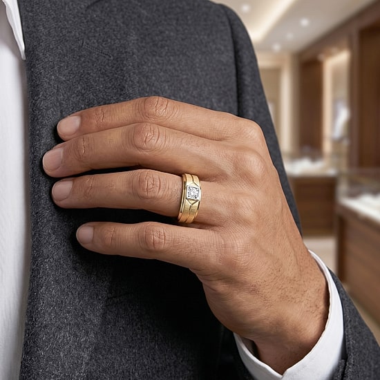 (F / Si2) Mens 1/8 CT. T.W. Lab Grown White Diamond 14K Gold Over Silver Wedding Band