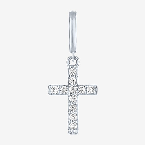 Charmed by Diamond Addiction 1/10 CT. T.W. Cross (G-H / Si2- I1) White Diamond 14K Gold Over Silver Cross Charm, One Size, White