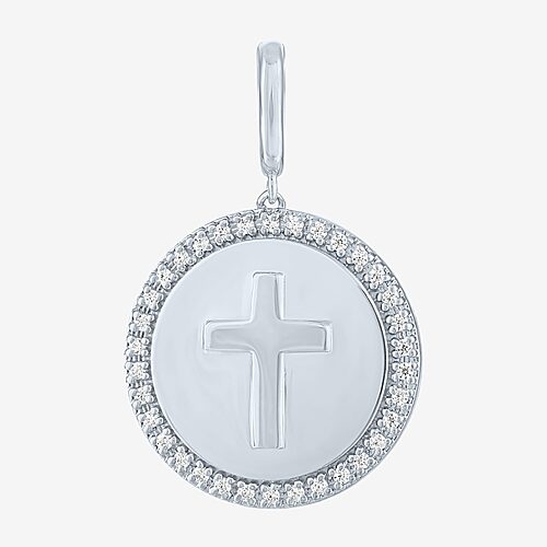 Charmed by Diamond Addiction 1/10 CT. T.W. Cross (G-H / Si2-I1) White Diamond 14K Gold Over Silver Cross Charm, One Size, White