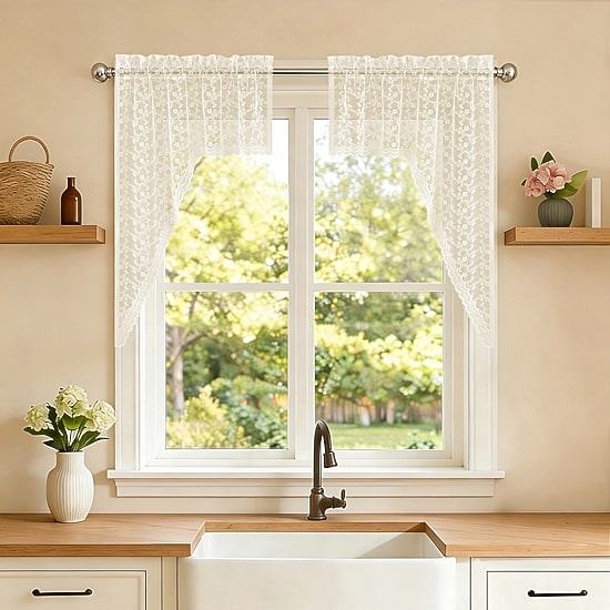 Sweet Home Collection Priscilla Rod Pocket Swag Valance
