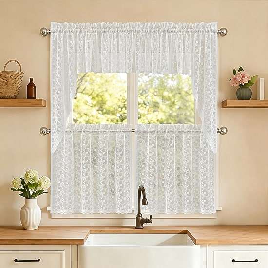 Sweet Home Collection Priscilla 5-pc. Rod Pocket Kitchen Curtains & Drapes Window Set