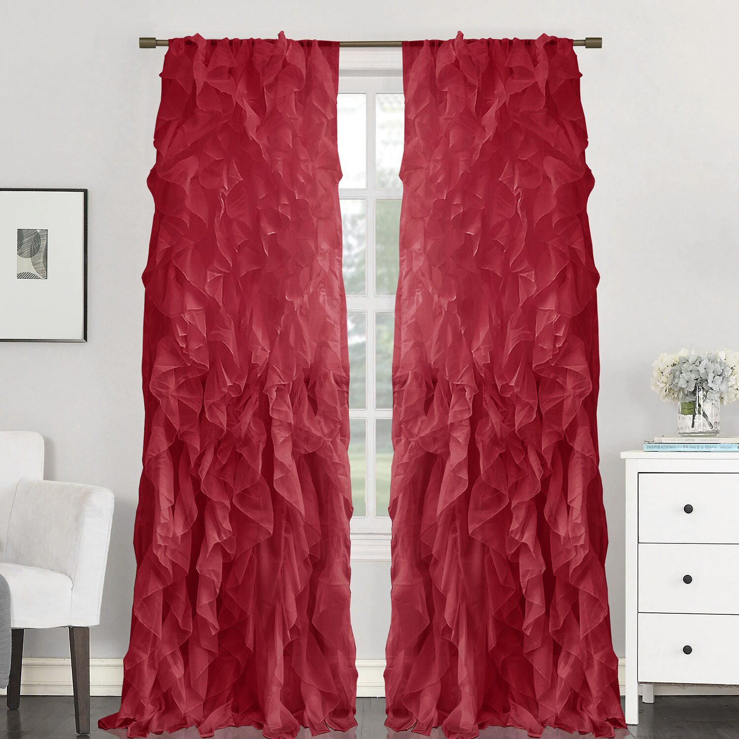Sweet Home Collection Ruffled Rod Pocket Sheer Single Curtain Panel
