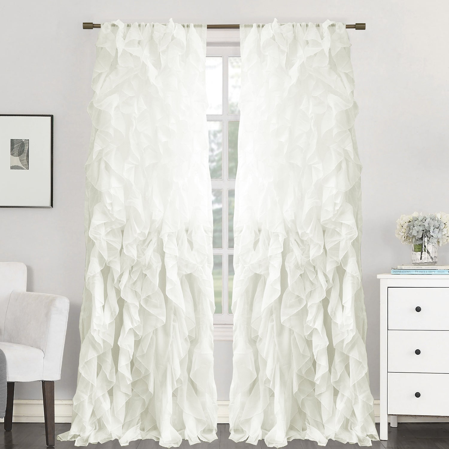 Sweet Home Collection Ruffled Rod Pocket Sheer Single Curtain Panel
