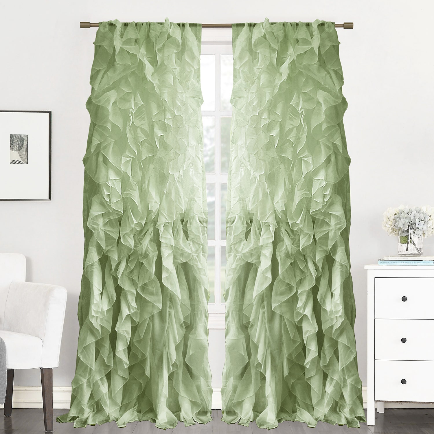 Sweet Home Collection Ruffled Rod Pocket Sheer Single Curtain Panel