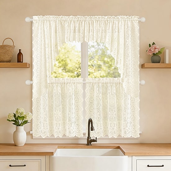 Sweet Home Collection Hopewell 5-pc. Rod Pocket Kitchen Curtains & Drapes Window Set