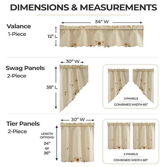 Sweet Home Collection Sunflower Rod Pocket Kitchen Curtains & Drapes Window Set