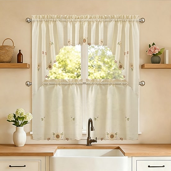 Sweet Home Collection Sunflower Rod Pocket Kitchen Curtains & Drapes Window Set
