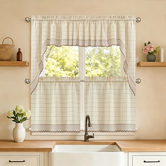 Sweet Home Collection Adirondack 5-pc. Rod Pocket Kitchen Curtains & Drapes Window Set