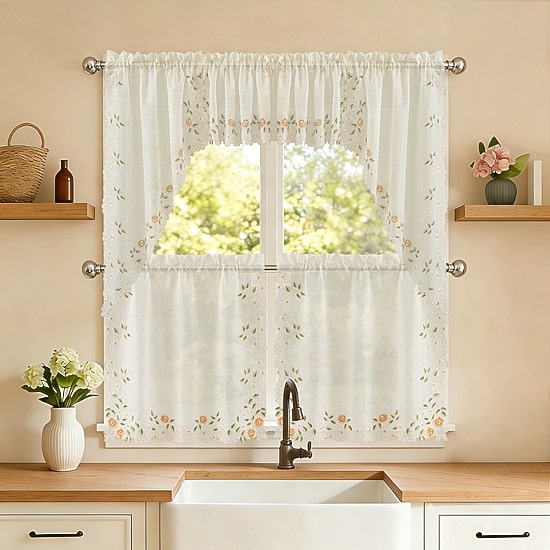 Sweet Home Collection Rosemary 5-pc. Rod Pocket Kitchen Curtains & Drapes Window Set