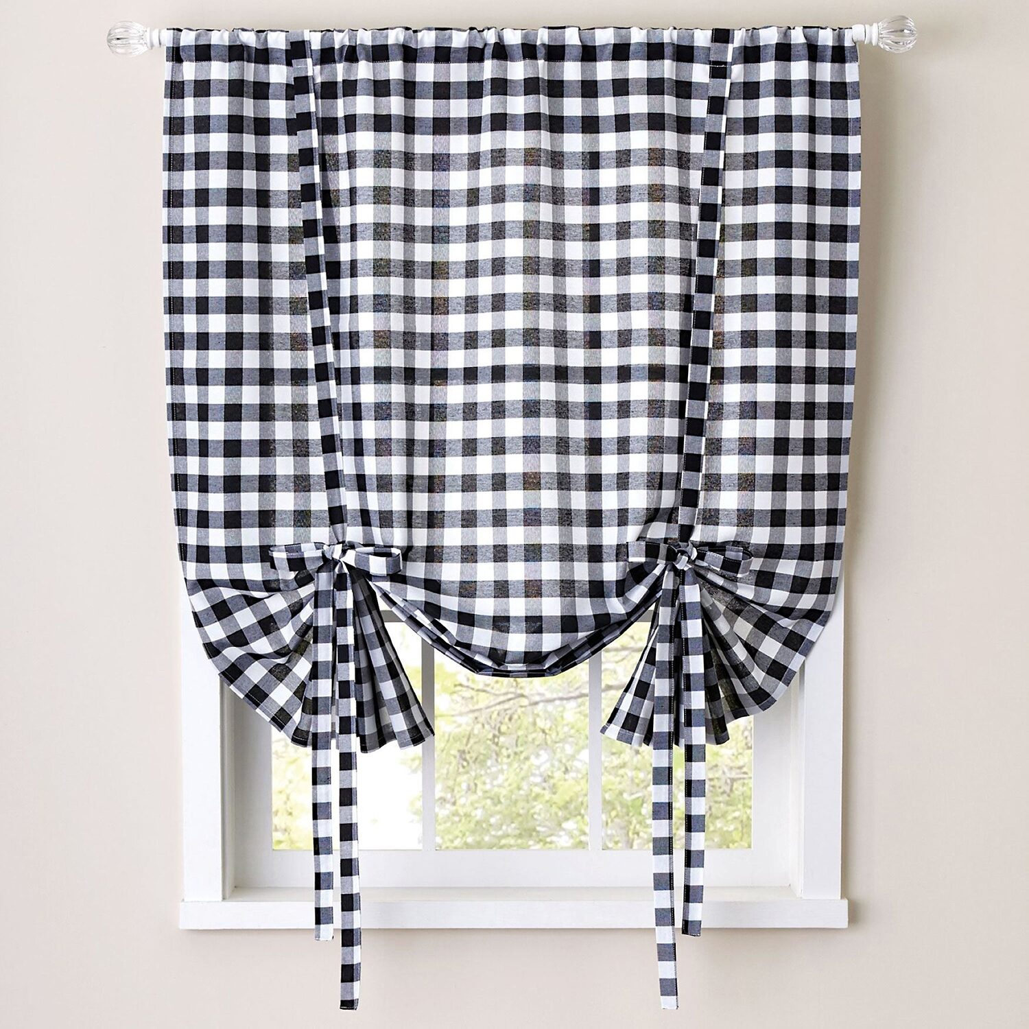 Sweet Home Collection Buffalo Check Plaid Gingham Light-Filtering Rod Pocket Single Tie-Up Shade