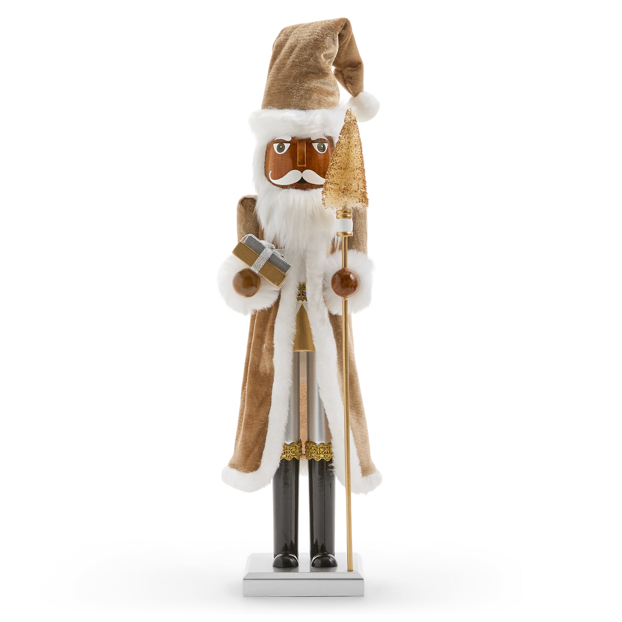 North Pole Trading Co. African American 20" Brown Velvet Wood Christmas Nutcracker