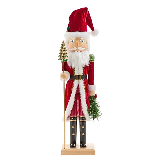 North Pole Trading Co. 20" Santa With Staff Wood Christmas Nutcracker