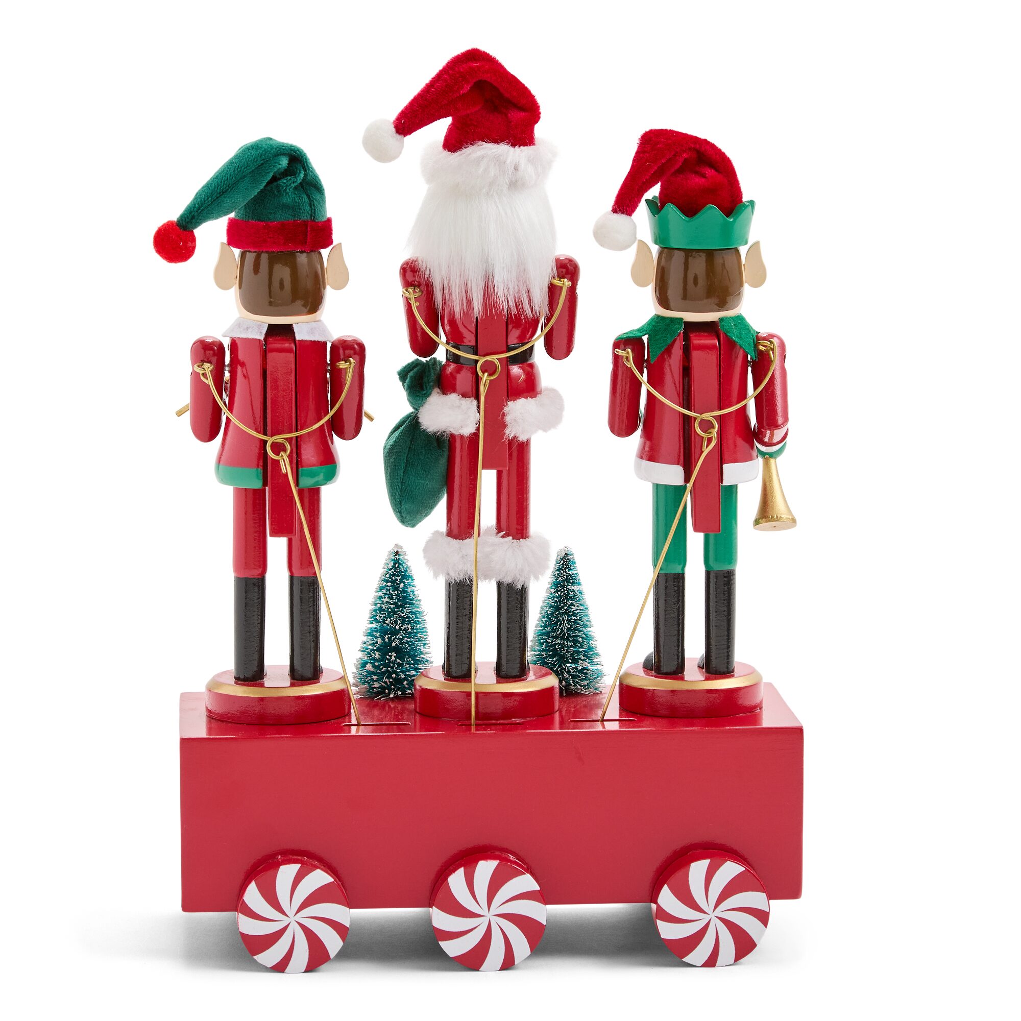North Pole Trading Co. 12" Santa & Two Elves Trio Wood Christmas Nutcracker