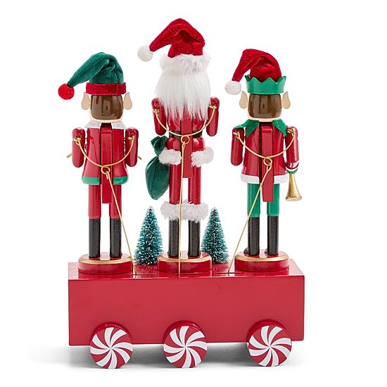 North Pole Trading Co. 12" Santa & Two Elves Trio Wood Christmas Nutcracker