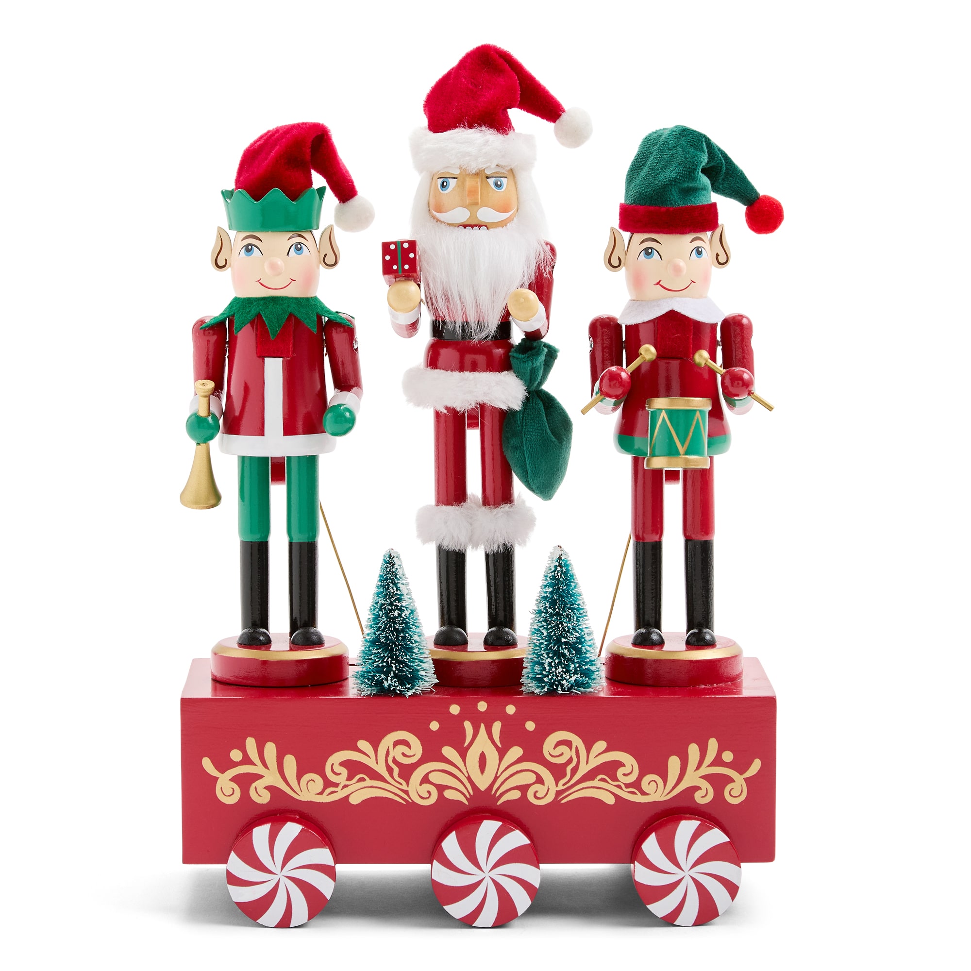 North Pole Trading Co. 12" Santa & Two Elves Trio Wood Christmas Nutcracker