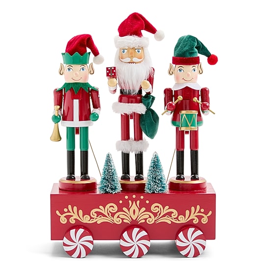 North Pole Trading Co. 12" Santa & Two Elves Trio Wood Christmas Nutcracker